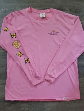 Simply Southern Pink Long-Sleeve Tee with Yellow Butterfly Sleeve Accents